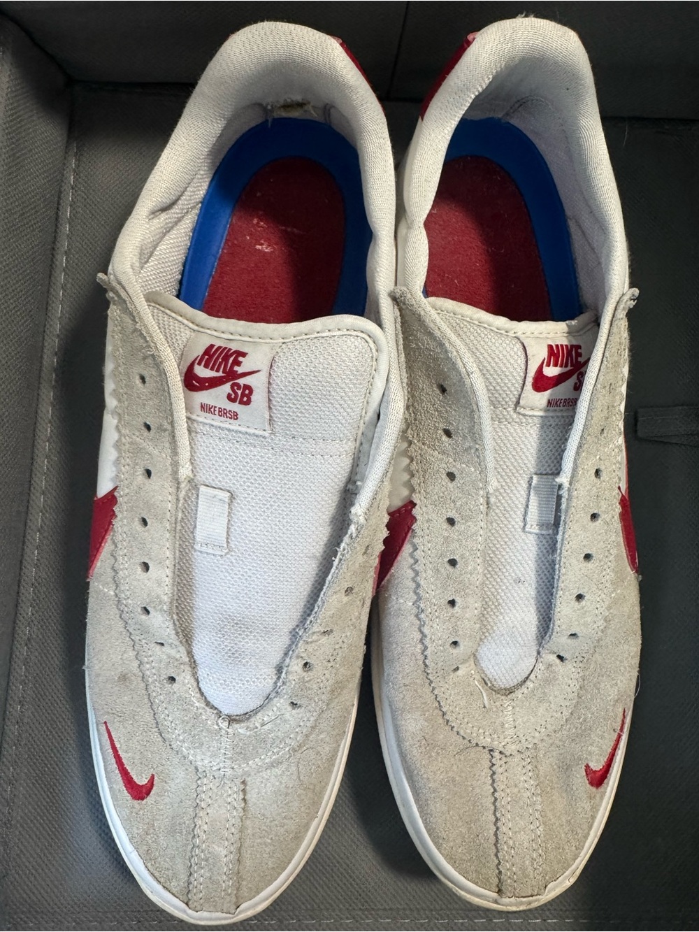 Nike Men’s White and Red SB Suede Low-Top Sneakers